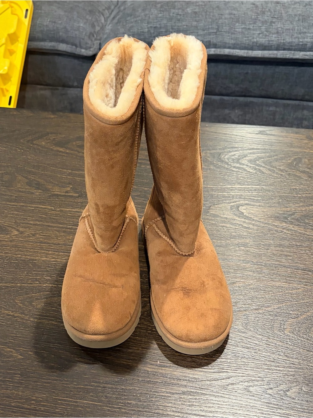UGG Classicr Tall Suede Shearling Boots - Chestnut Brown has a few stains on leg
